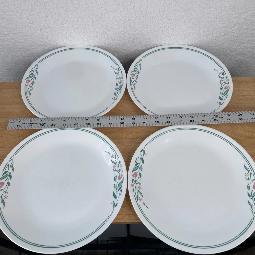 Corelle Rosemarie Tulip Dinner Plates Set of 4 Pink Tulip Floral 10-1/4 Inch